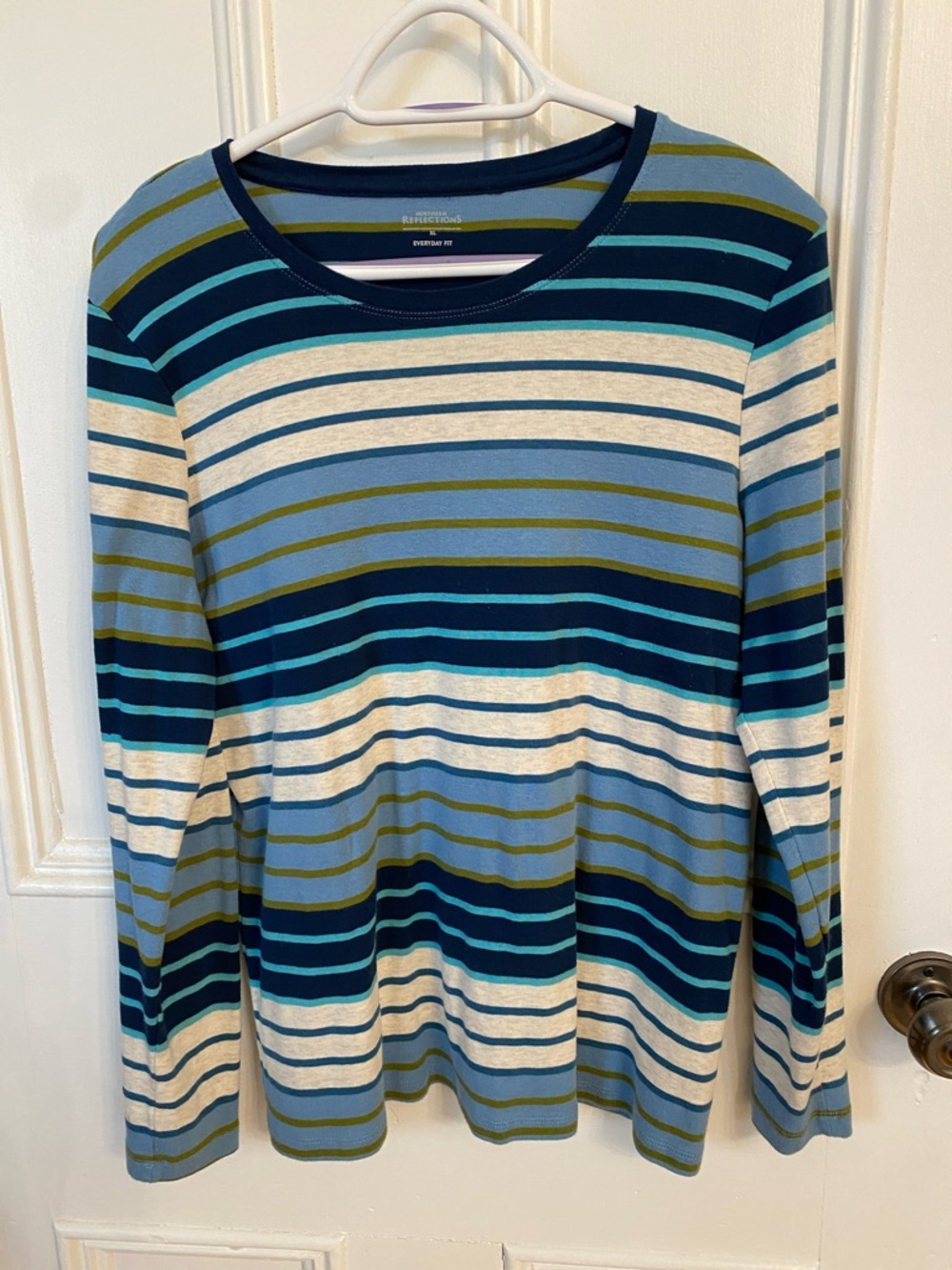 Northern Reflections Blue, Teal & Olive Striped Long Sleeve Tee